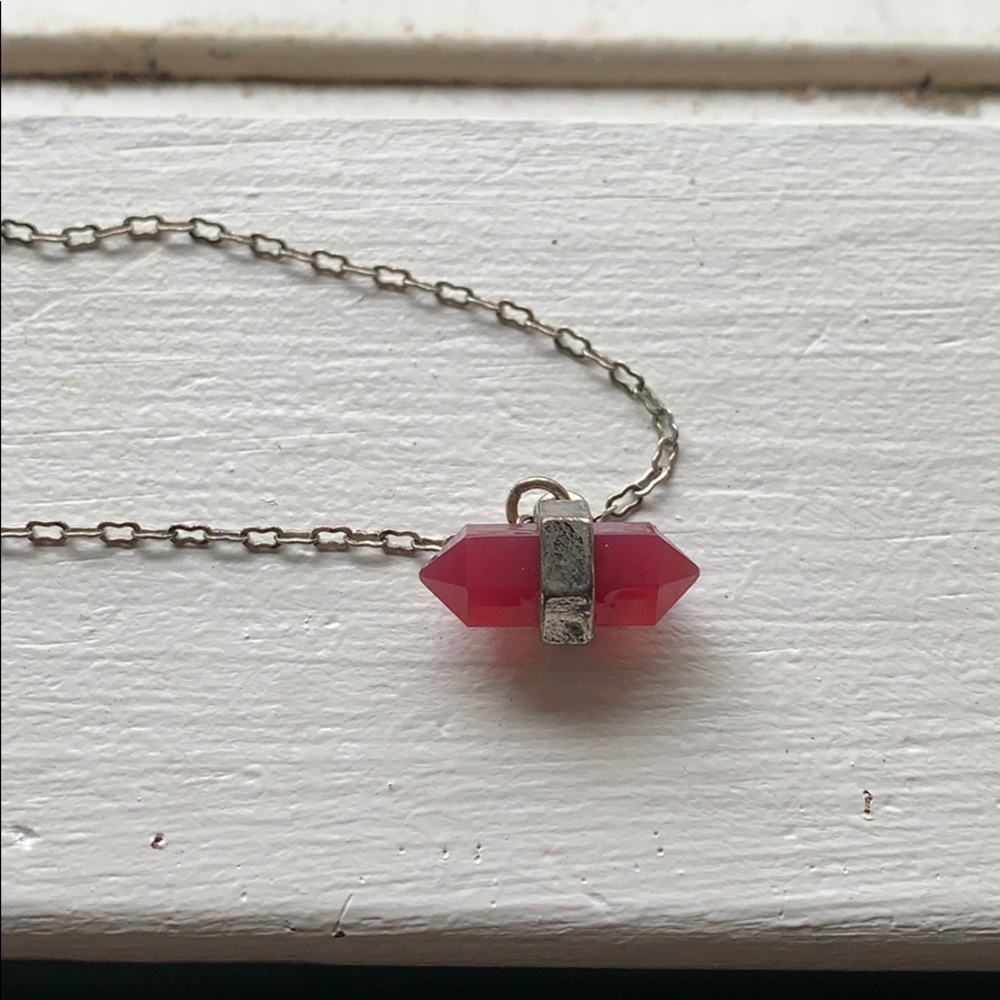 silver and maroon gem necklace